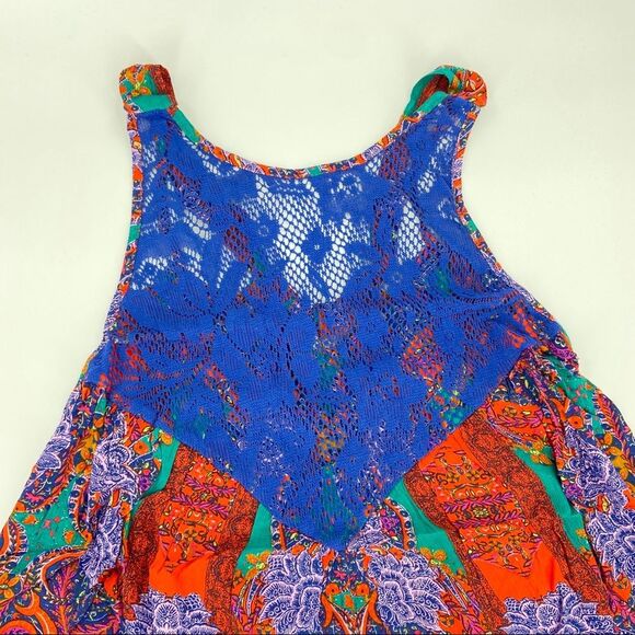 Free People Count Me In Trapeze Boho Tunic Tank Red Hot Combo Paisley XS - Picture 3 of 13